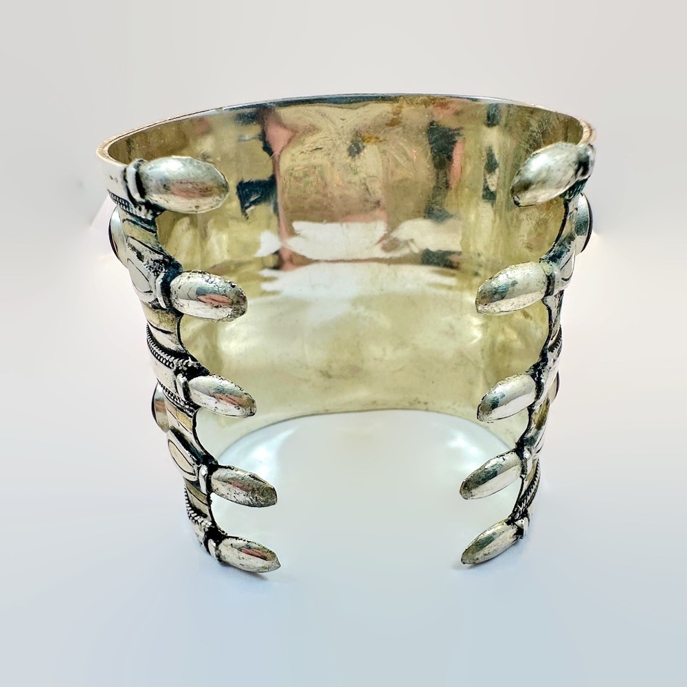 Vintage Middle Eastern Cuff: Afghan Bracelet Carnelian Silver Gold Mixed Boho - Picture 4 of 4